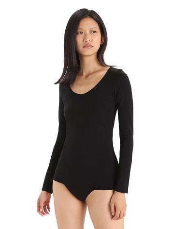 Black Women's Icebreaker Merino Siren Long Sleeve Sweetheart Top Underwear | USA 1691GSOL